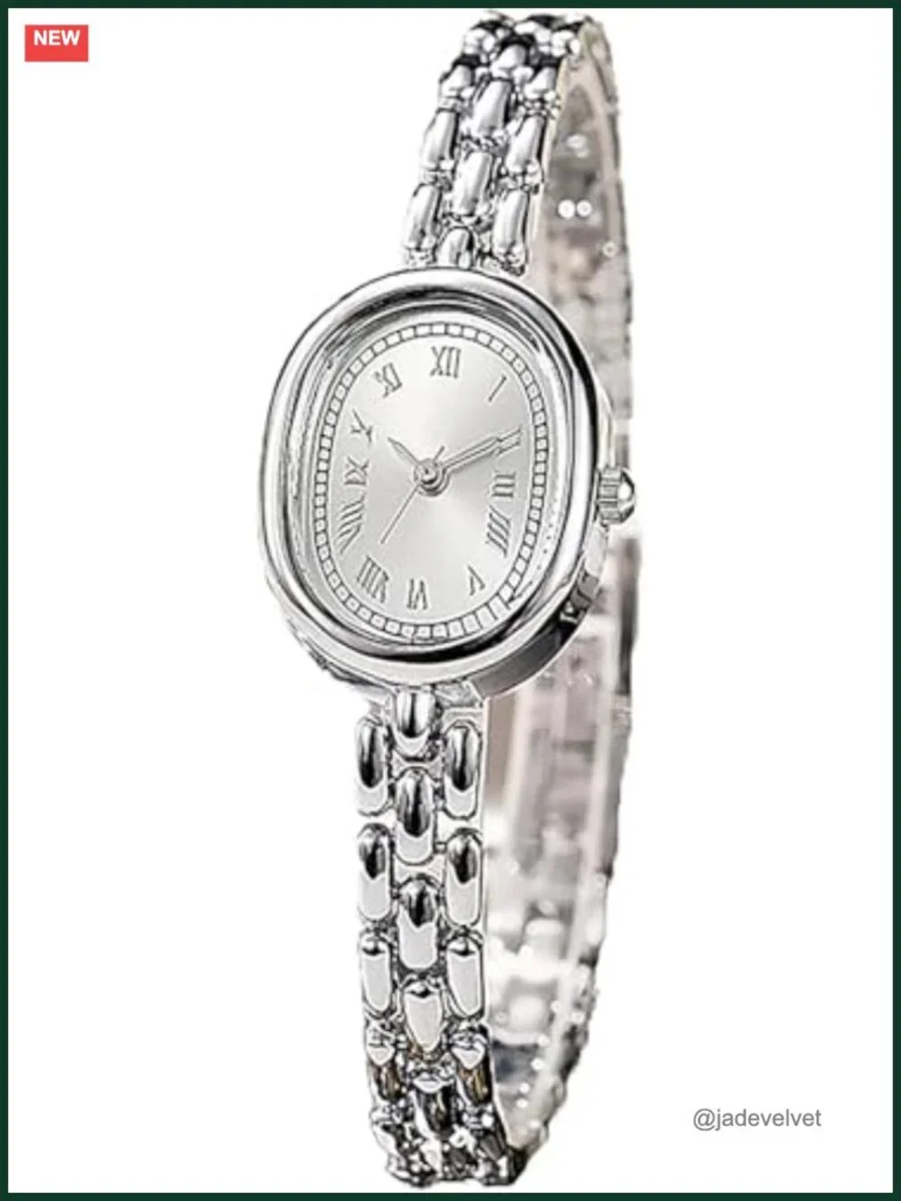 Oval Dial Roman Numeral Analog Dress Watch Metal Bracelet Quartz Wristwatch